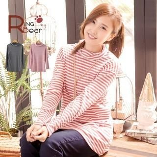 RingBear Stand Collar-Striped Long Top