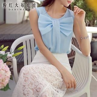 Dabuwawa Sleeveless Bow-Accent Top