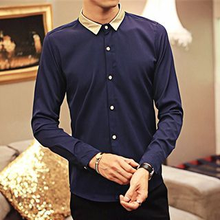 Newlook Long-Sleeve Contrast-Collar Shirt