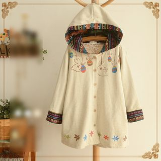 Blu Pixie Hooded Patterned Embroidered Jacket