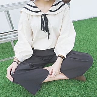 Eva Fashion Long-Sleeve Sailor Tie Neck Blouse