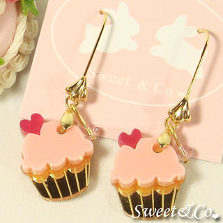 Sweet & Co. Mini Pink Cupcake Crystal Gold Earrings