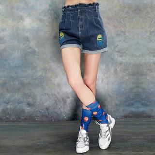ELF SACK High-Waist Embroidered Denim Shorts