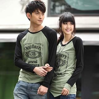 Igsoo Couple Contrast Color Print T-Shirt