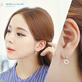 soo n soo Circle-Rhinestone Silver Earrings