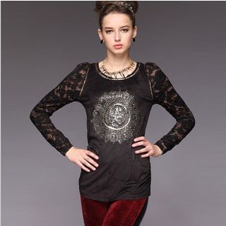 Ovette Long-Sleeve Lace Panel T-Shirt