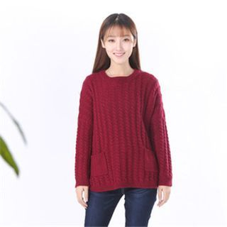 11.STREET Round-Neck Cable Knit Sweater