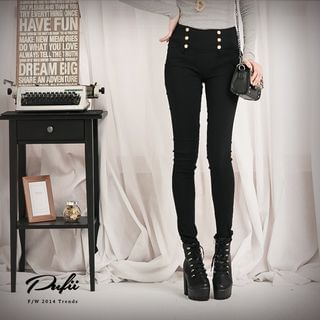 PUFII Button Front Skinny Jeans