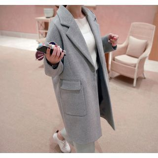 Miamasvin Notched-Lapel Hidden-Button Wool Blend Coat