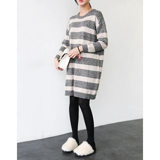 UPTOWNHOLIC Round-Neck Striped Knit Dress