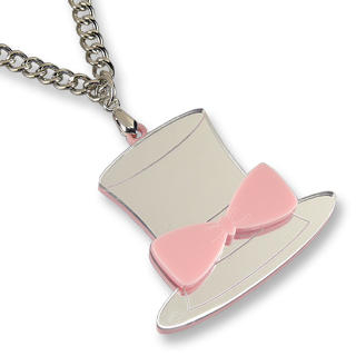 Sweet & Co. Sweet Mirror Pink Hatter Ribbon Silver Necklace