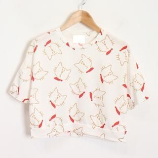 Momewear Short-Sleeve Cat-Print Cropped T-Shirt