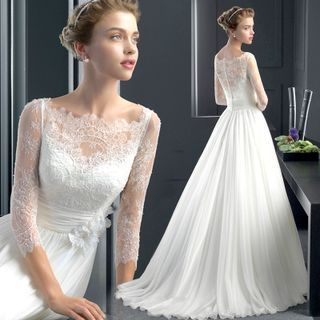 Angel Bridal Paneled Rosette Ball Gown Wedding Dress