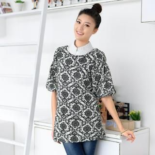 59 Seconds Bell-Sleeve Pattern Knit Top