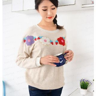 59 Seconds Flower Appliqu  Knit Top White - One Size