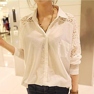 Dream Girl Lace Inset 3/4-Sleeve Blouse