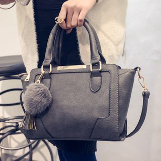 Nautilus Bags Furry Tassel Faux Leather Hand Bag