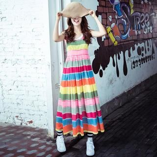 Othermix Sleeveless Striped A-Line Dress