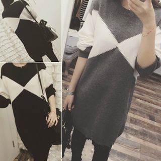 Bloombloom Geometric Pattern Sweater Dress