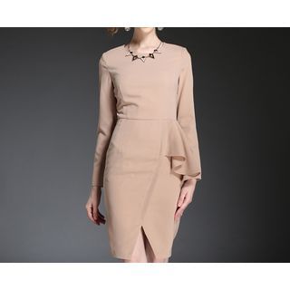 Merald Frill Trim Long Sleeved Dress