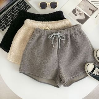 Drawstring Waist Fleece Shorts