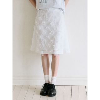 Flower Fringe A-Line Skirt (White)