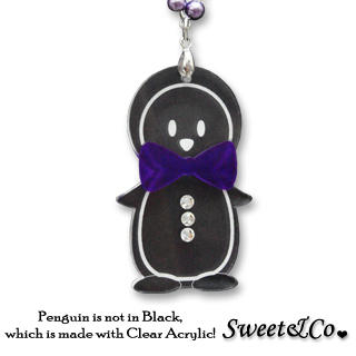 Sweet & Co. Bowtie Penguin with Violet Pearl Silver Long Necklace