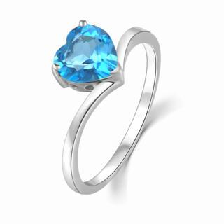 MaBelle 18K White Gold Heart Shaped Topaz Semi-Precious Stone Women Ring