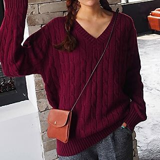 Eva Fashion V-Neck Cable Knit Sweater