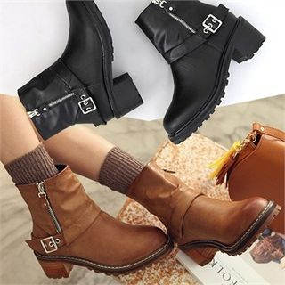 Reneve Block-Heel Belted Short Boots