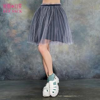 ELF SACK Striped Mesh A-Line Skirt