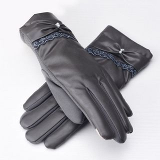 RGLT Scarves Lace-Trim Faux-Leather Gloves