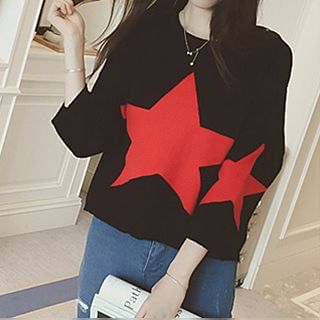 GOGO Girl Star Print 3/4-Sleeve Sweater