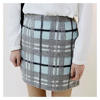 Sechuna Band-Waist Plaid Pencil Skirt