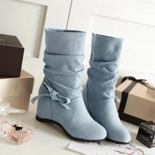 Pastel Pairs Scrunched Ribbon-accent Hidden Wedge Boots