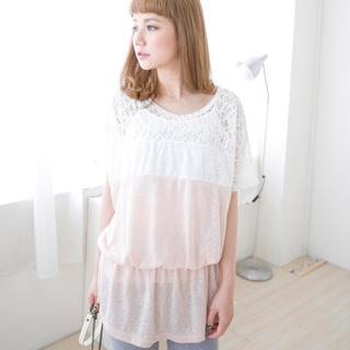CatWorld Gathered-Waist Lace-Panel Top with Camisole Top