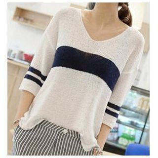 Oaksa Stripe 3/4-Sleeve Knit Top