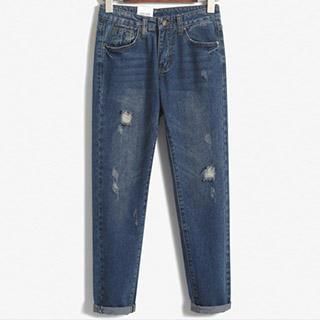 Athena Distressed Straight-Leg Jeans