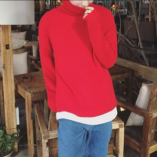 JUN.LEE Stand Collar Loose Fit Sweater