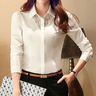 Caroe Set: Lace Panel Blouse + Pencil Skirt