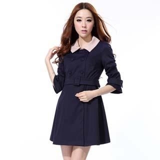3/4-Sleeve Double-Breasted Trench Coat