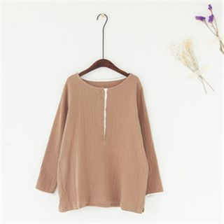 11.STREET Long-Sleeve Half-Placket Top