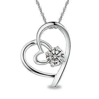 BELEC White Gold Plated 925 Sterling Silver Heart-shaped Pendant with White Cubic Zirconia (with 45cm Necklace )