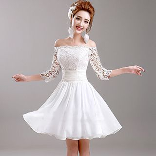 Angel Bridal Off-Shoulder Lace Party Dress