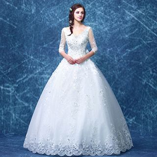 Angel Bridal Jeweled Lace Ball Gown Wedding Dress