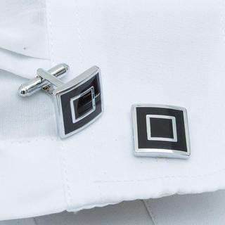 Xin Club Square Cuff Link Black, Silver - One Size