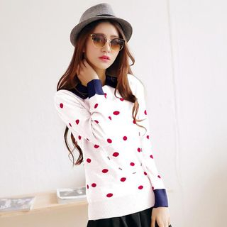 Monfer Dotted Collared Knit Top