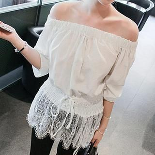 Fashion Street Off-shoulder Lace Panel Top