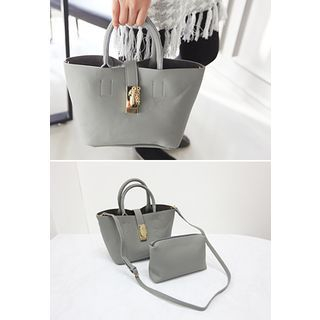 STYLEBYYAM Faux-Leather Tote Bag with Pouch