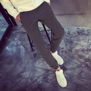 NAPO Pinstriped Embroidered Letter Pants